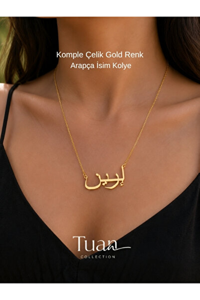 Tuan Collection Komple Paslanmaz Çelik Gold Kişiye Özel Arapça İsim Kolye Kom...