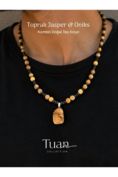 Tuan Collection Earth Jasper & Onyx Natural Stone Necklace Unisex Handmade Na...
