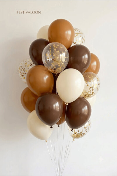 FESTİVALOON Çikolata Karamel Beyaz Gold Konfetili Balon Seti 20’li 11 İnç Doğ...