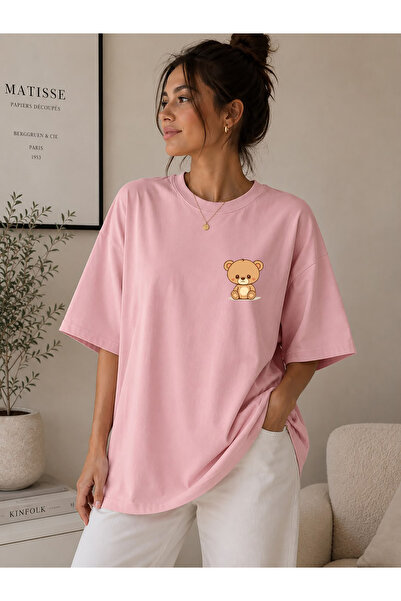 cesita Teddy Bear Printed Cotton Pink T-Shirt T-Shirt