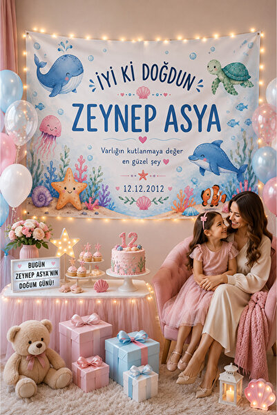 LUNA DİZAYN Kişiye Özel Yatay Doğum Günü Happy Birthday Duvar Örtüsü Duvar Ha...