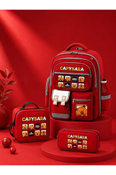 hamiyetkirtasiye Capybara Kore Bag Çanta 3'lü Set ( Çanta-Beslenme Çanta- Kal...