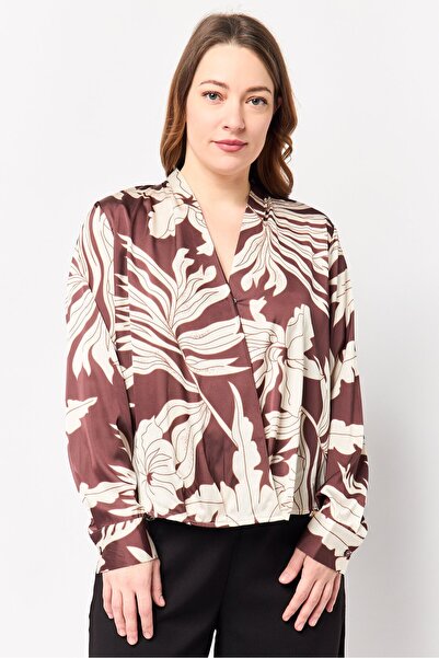 London Fog Women Split Neck Long Sleeve Floral Print Blouse, Multicolor