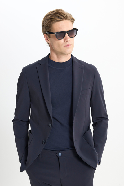 ALTINYILDIZ CLASSICS Men's Navy Blue Slim Fit Mono Collar Flexible Suit with ...