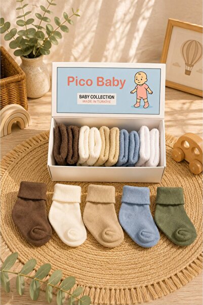 Pico Baby Organik Pamuk Unisex 5'li Kutulu Premium Yeni Doğan Bebek Çorabı