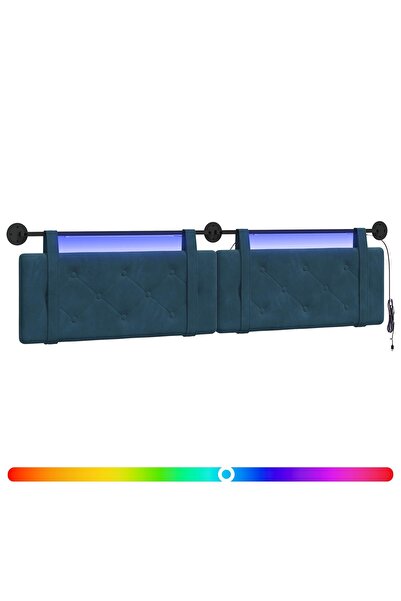 vidaxl Tăblie de pat suspendată Cu lumină LED albastru Catifea