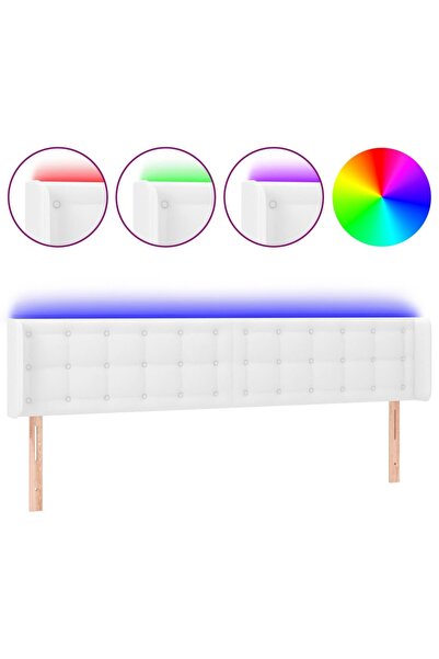 vidaxl Tăblie de pat cu LED, alb, 203x16x78/88 cm, piele ecologică