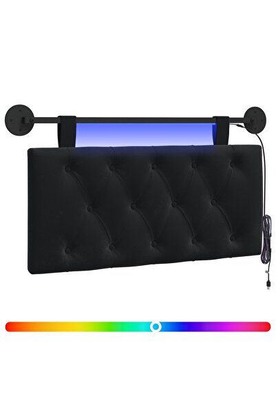 vidaxl Tăblie de pat suspendată Cu lumină LED Negru Catifea