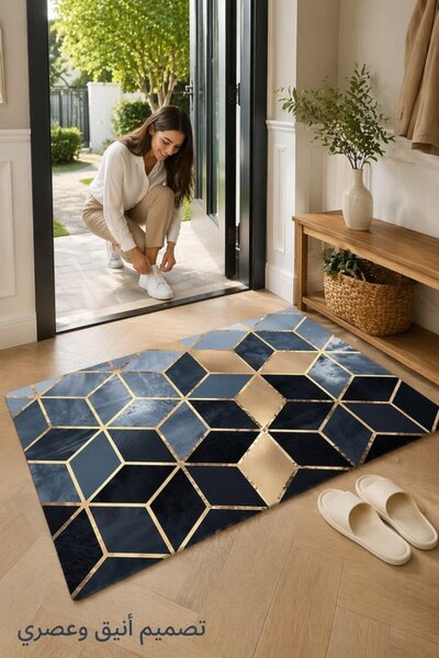 Generic 1Pc Polyester Crystal Velvet Non Slip Absorbent Floor Mat 3D Geometri...