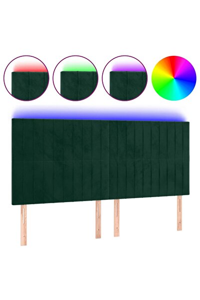 vidaxl Tăblie de pat cu LED, verde închis, 160x5x118/128 cm, catifea