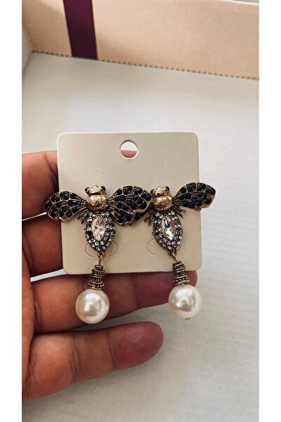 BLACK Steel Earrings with Pearl Detail