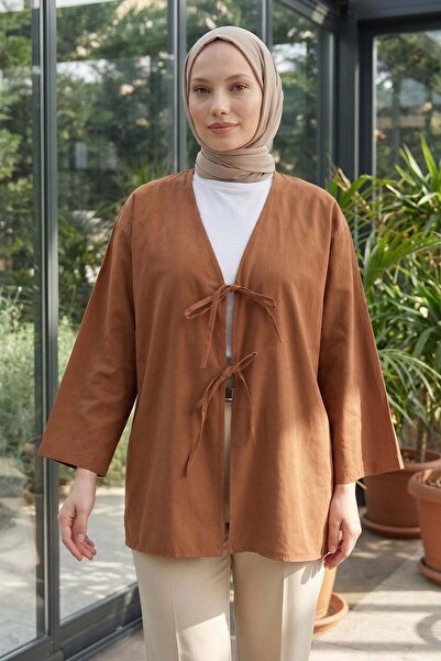 Salih Çelebi Double Lace-Up Long Kimono 262353 - Cinnamon