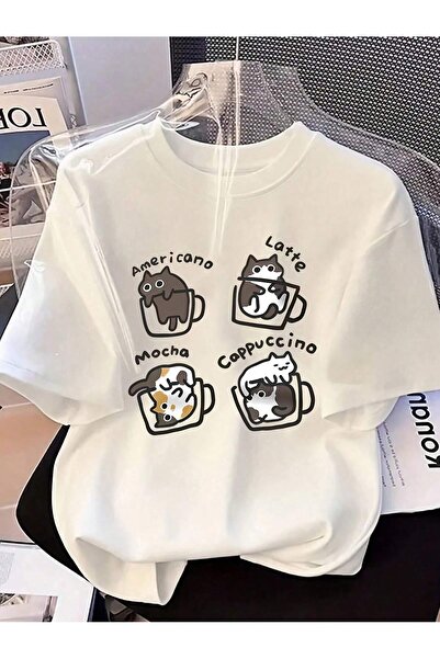 SVART WEAR Coffee Cats Kahve Sever Kediler Καλοκαιρινό μπλουζάκι με στάμπα, μ...