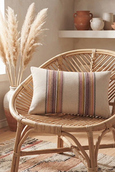 cottoncloth غطاء وسادة مزخرف حديث من القطن بتفاصيل دانتيل ملونة محبوكة وسحاب ...