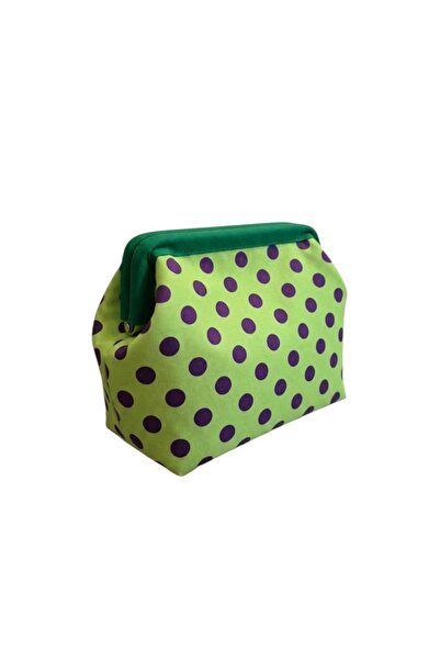 handedizayn Gizli Burslu Fıstık Yeşili Mor Puantiyeli Desenli Kadın Clutch El...