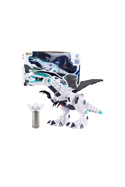 LEAN Dinozaur robot cu telecomandă RC, cu efecte sonore și luminoase, Alb, 23279