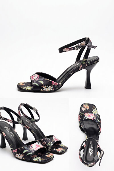 Moira Shoes Women's Floral Patterned Open-Back Cross-Tie 7cm Heeled Stylish E...