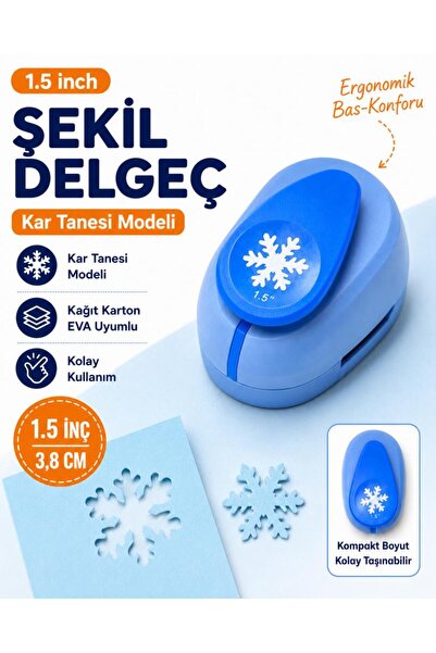 OFİSİNN Şekilli Büyük Boy Delgeç/Şekilgeç 3.8 cm Kar Tanesi Mavi