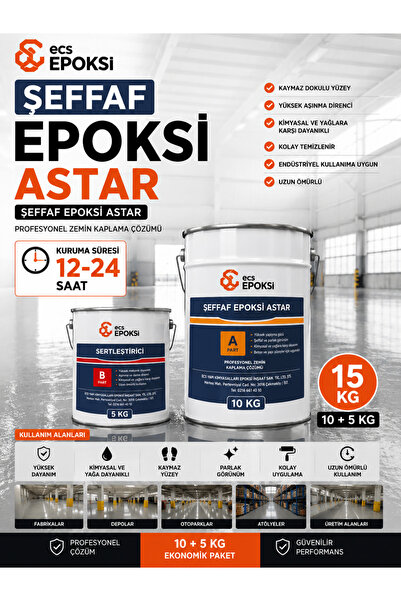 Ecs Şeffaf Epoksi Astar 10+5 Kg Zemin Astarı Beton Seramik Şap İçin Profesyon...