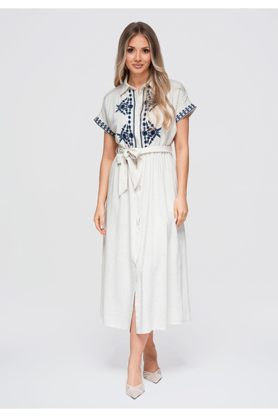 OMBRE Women's Midi Dress, Relaxed Fit, Button Closure OW-DLR-E0012