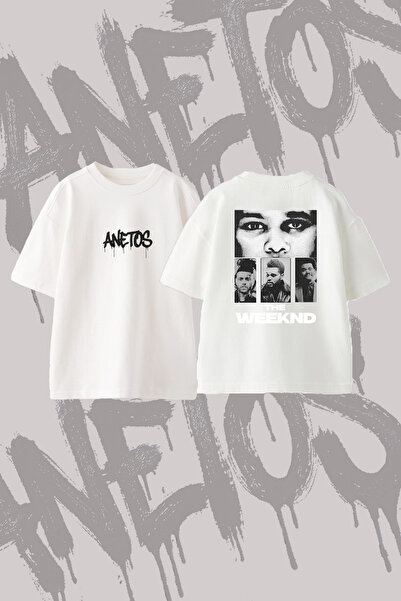 Anetos The Weeknd_98 Design Back Printed Cotton White Oversize T-Shirt