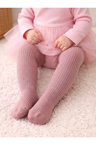 LE VISSION TEKSTİL Plain Pink Girls' Socks 1-2 Years Old