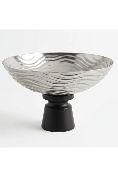 AKDC Luhpar Wave Textured Aluminium Round Bowl with Black Wooden Base - 20×33...