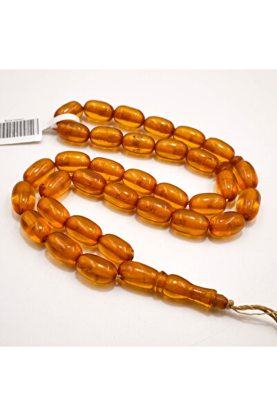 Generic Antique German Musk Rosary 33 Beads 7.5x12.5mm Honey Gold Barrel Pray...