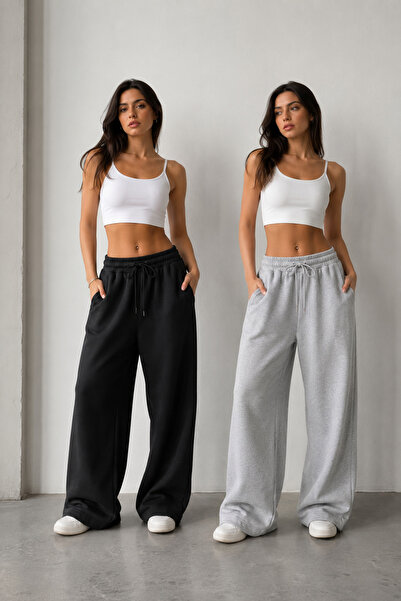yx yustex sport Women's 2-Pack (Black&Gray) Oversize Baggy 2-Thread Loose-Leg...