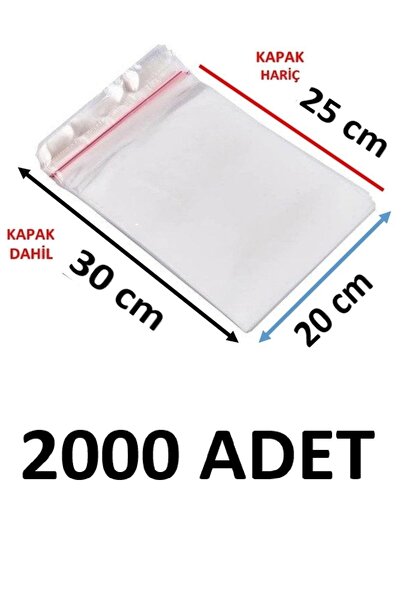 MTKardeşler 2000 قطعة 20x25+5 سم أكياس جيلاتينية شفافة لاصقة