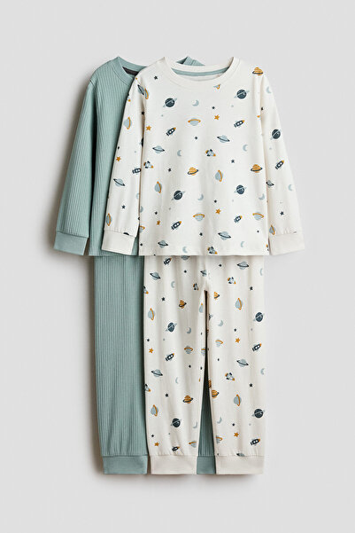 H&M 2'li Baskılı ve Pamuklu Pijama Takımı