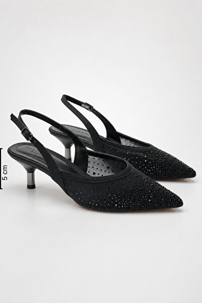 Women Lay-z Women's Black Stoned Tulle Detailed Evening Dress Shoes 5 cm Heel...