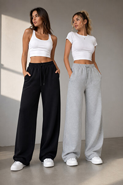 yx yustex sport Women's 2-Pack (Black&Gray) Oversize Baggy 2-Thread Loose-Leg...