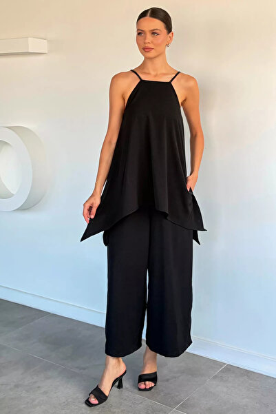 Aryena Black Women's Knitted Strap Style Jumpsuit
