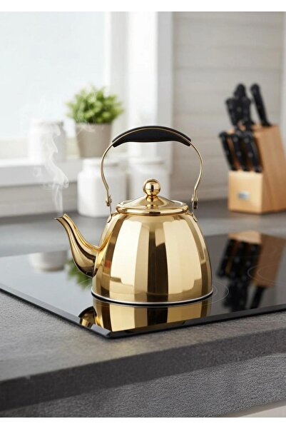 CEZVE HOME Ergonomic Handle Stainless Steel Gold Teapot Teapot 1.5 L