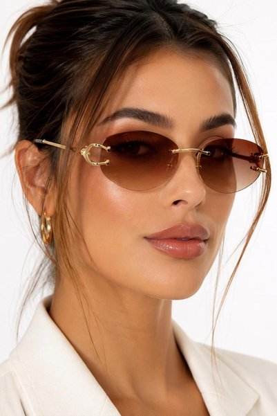 LUPİX Vintage Stil İnce Saplı Oval Kahverengi Güneş Gözlüğü
