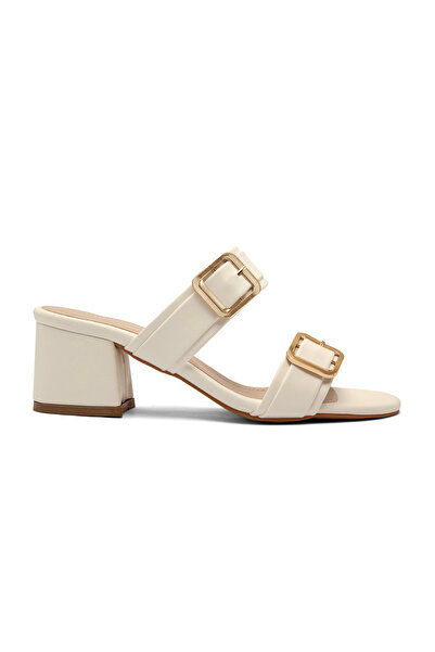 Mamito Ayakkabı B902 Double Strap Buckle Detailed Thick Heel Slippers