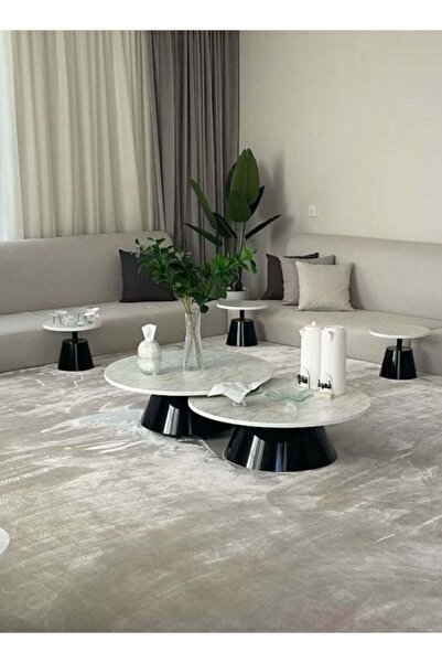 Bareeq Al Ostoura 6-Piece Floor Table Set – Wood Top and Iron Legs – Modern D...