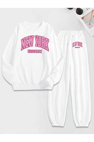 macklin Unisex Men Women New York Brooklyn Pink Lettering Printed 3 Thread Cr...