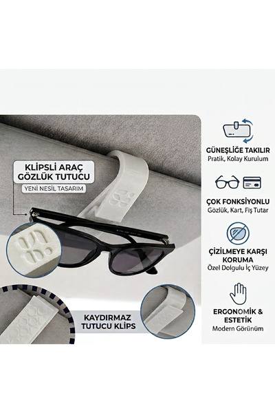 Razmo Araç İçi Güneşlik Gözlük Tutucu Klips - Kaydırmaz Tabanlı Yeni Nesil Tasarım