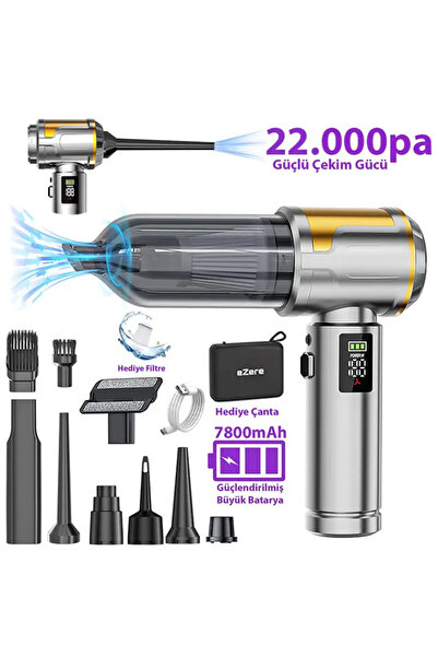 Genel Markalar EZERE Nanovac 22000Pa Güçlü Portatif Vakumlu Kablosuz Üflemeli...