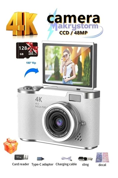 Makrystorm 4k CCD Digital Zoom Digital Camera 48MP Camera 180° Flip Screen Se...