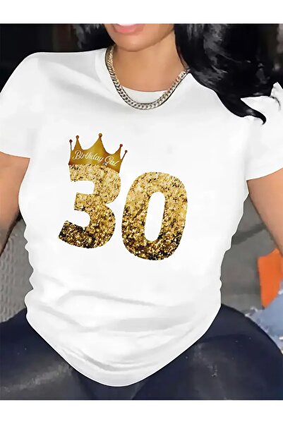 212Wear قميص بأكمام قصيرة للاحتفال بعيد الميلاد الثلاثين، بتصميم ذهبي لامع مع...