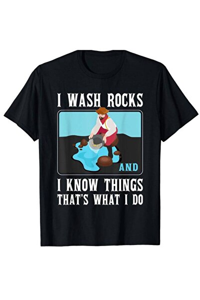 799 تي شيرت رجالي بطبعة "I Wash Rocks & Behave" Golden Miner - أسود بأكمام قص...