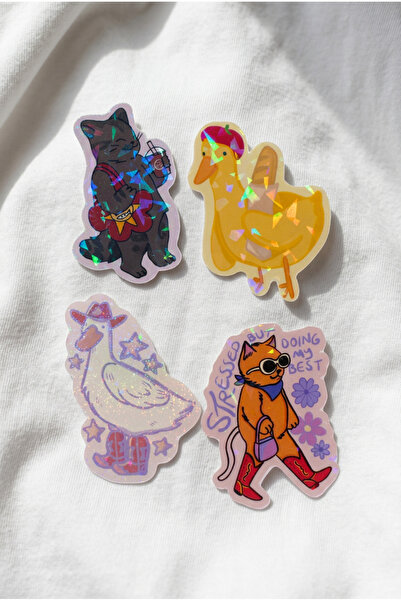 Plumie Hologramlı Laminasyonlu Cute Character Sticker Seti 4’lü | Laptop, Def...