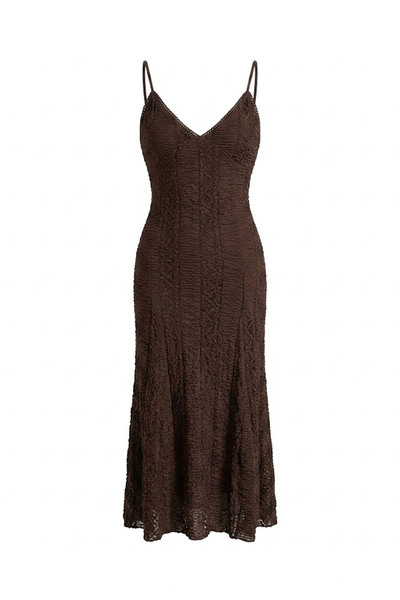Crep V-Neck Wrap Dress with Rope Straps, Bitter Brown