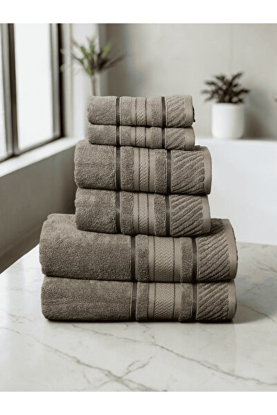 Baltic Linen طقم مناشف 6 قطع، بحرى بيرل، 100% قطن، 550 جرام لكل متر مربع، بني...