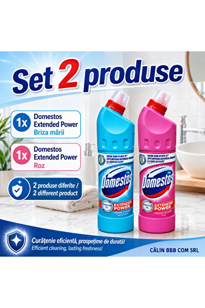 Domestos Set 2 x Extended Power Gel Dezinfectant WC 750 ml – Briza Mării și R...