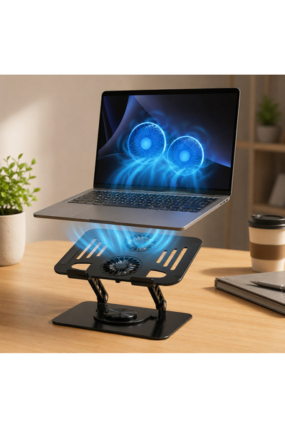 Mcstorey Çift Fanlı Laptop Standı, 360° Döner Metal Notebook Standı, Yüksekli...