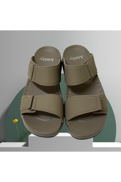 Chyfly Men's PU Leather Double Strap Sandals Summer Non-Slip Flat Slippers Ca...